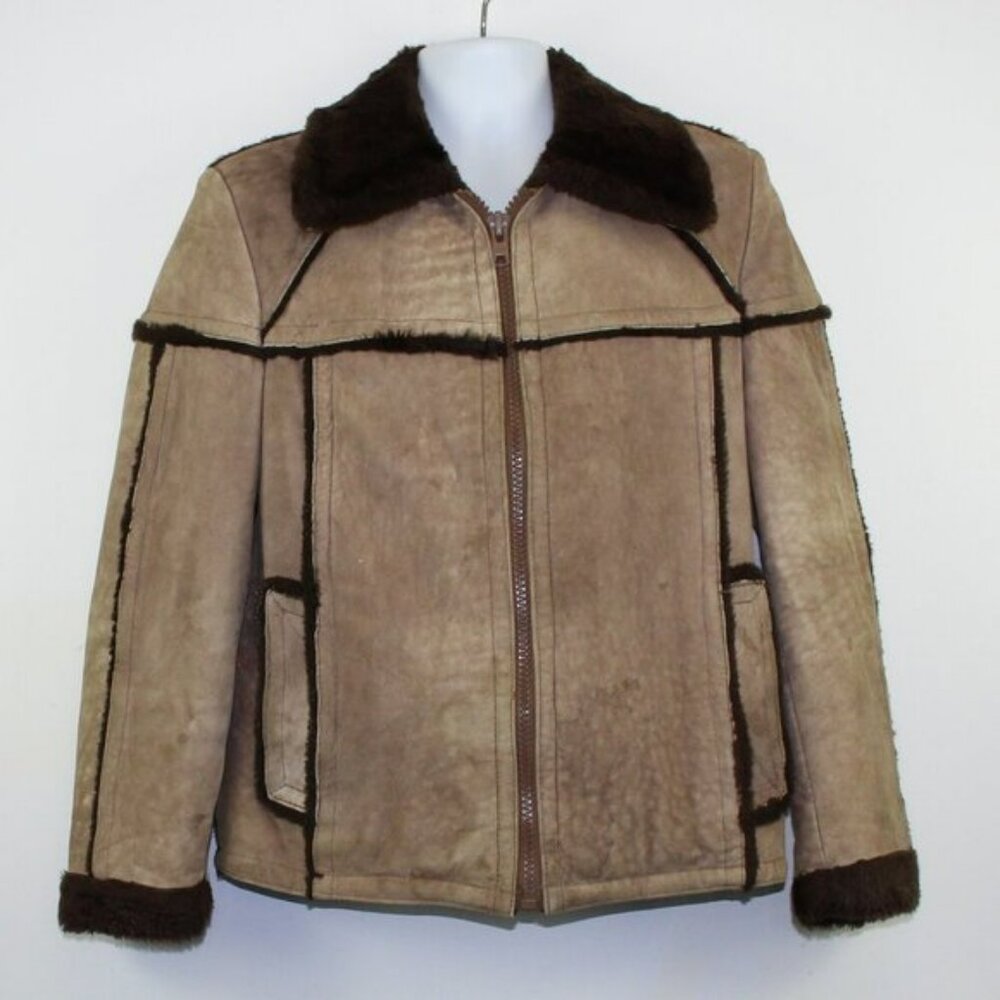 Vintage 70s Rice Sportswear Sheepskin Leather Coat (M)